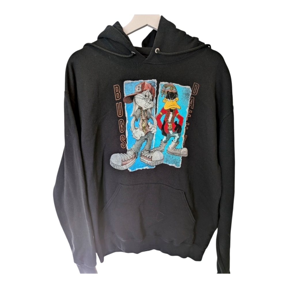 Space Jam Looney Tunes Black Hoodie Bugs Bunny Daffy Duck Unisex L Pullover Fall - Picture 1 of 6